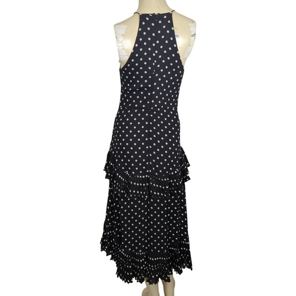 LuLu's Black‎ White Polka Dot Sleeveless Midi Dress Layered Ruffle high low sz S - Picture 3 of 16
